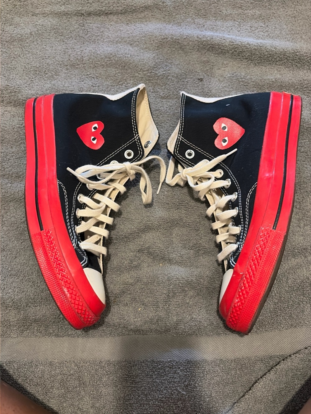 Converse Black High-Top Sneakers with Red Heart and Red Sole